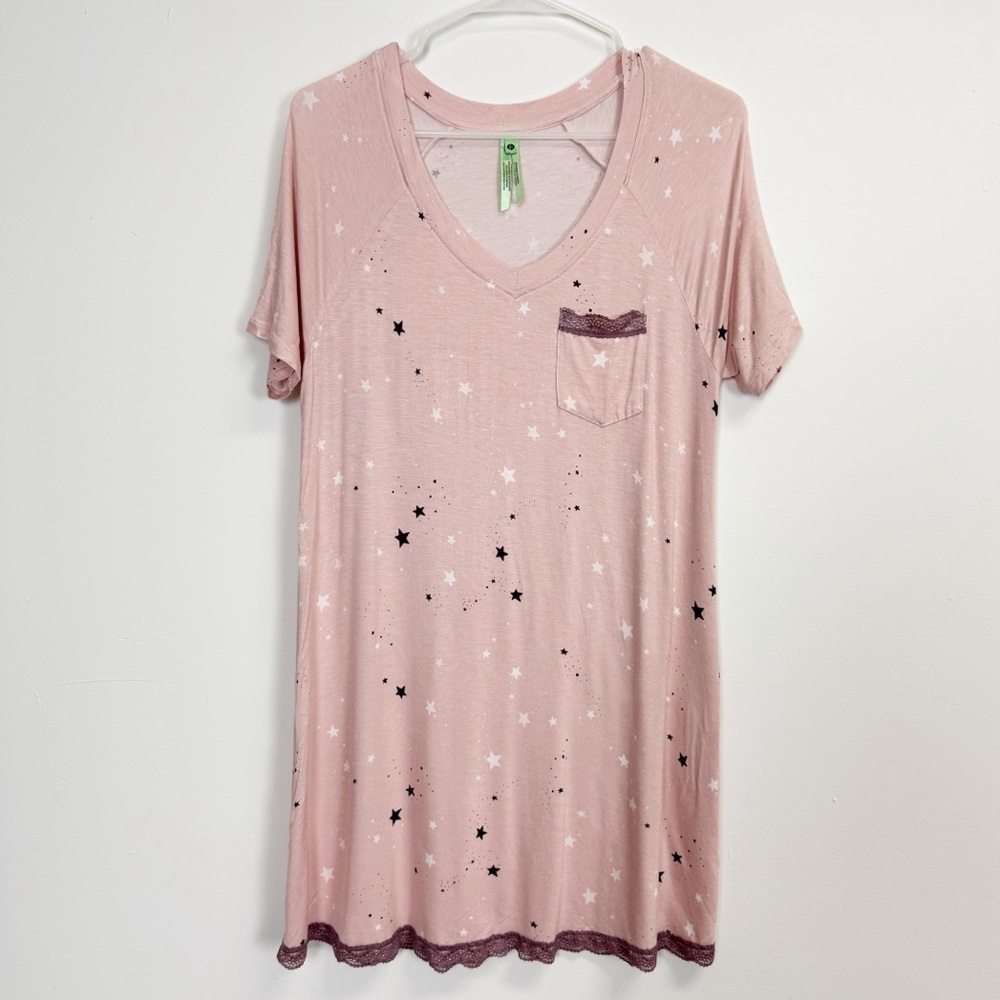 Honeydew Pajama Dress Womens Small Pink Stars Short Sleeve PJs
